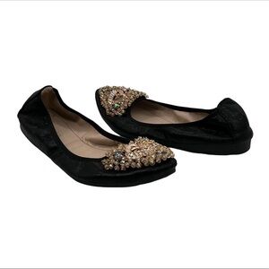 Tao Yi Mei Black Gem Embellished Slip On Ballet Flats Size 40 Women’s